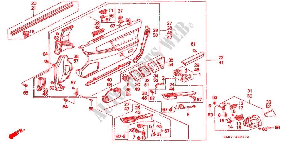 RECUBRIMIENTO DE PUERTA para Honda NSX NSX 2 Puertas 5 velocidades manual 1991