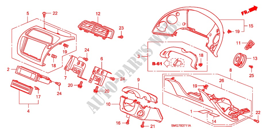 GUARNICION DE INSTRUMENTO(RH)(LADO DE CONDUCTOR) para Honda CIVIC 1.8 ES 5 Puertas 6 velocidades manual 2007