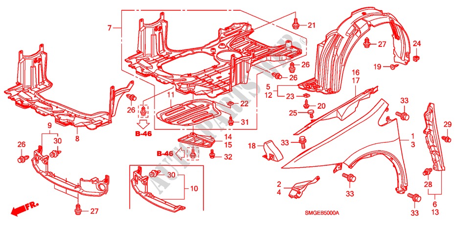 GUARDABARROS DELANTERO para Honda CIVIC 1.4 SPORT 5 Puertas 6 velocidades manual 2009