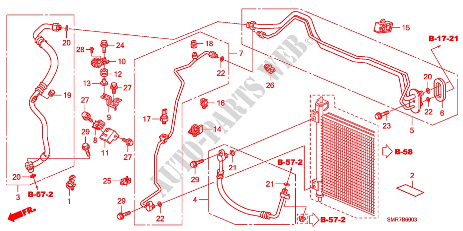 ACONDICIONADOR DE AIRE (MANGUERAS/TUBERIAS) (RH) (2) para Honda CIVIC 2.0 TYPE R    PLUS 3 Puertas 6 velocidades manual 2008