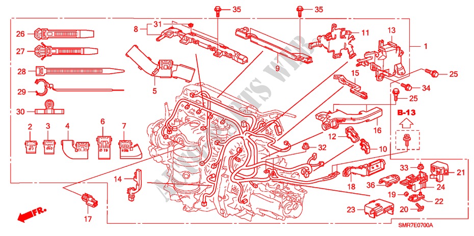 CONJ. DE CABLES DE MOTOR (1.8L) para Honda CIVIC 1.8 TYPE S 3 Puertas Transmisión Manual Inteligente 2007