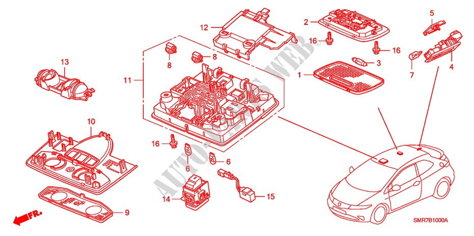 LUZ INTERIOR para Honda CIVIC 1.8 TYPE S 3 Puertas Transmisión Manual Inteligente 2007