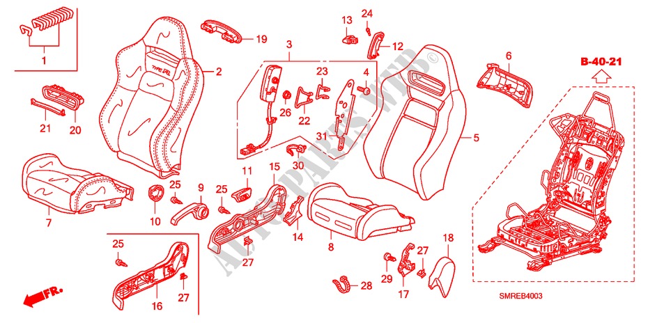 ASIENTO DELANTERO(DER.)(2.0L) para Honda CIVIC 2.0 TYPE-R    RACE 3 Puertas 6 velocidades manual 2010