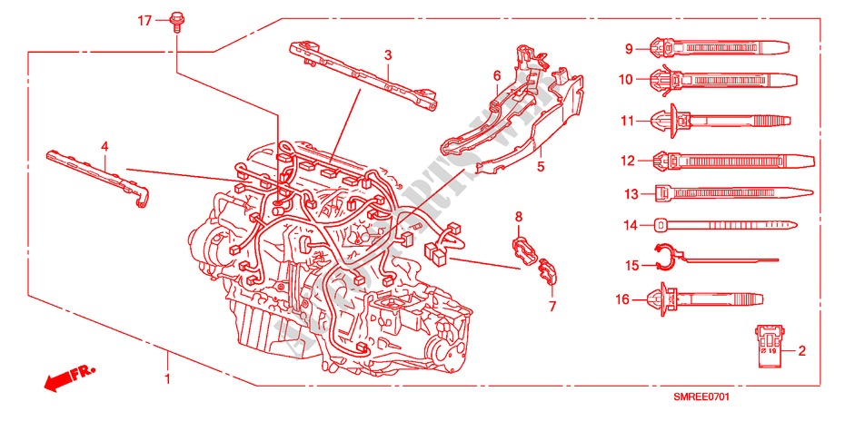 CONJ. DE CABLES DE MOTOR(2.0L) para Honda CIVIC 2.0 TYPE-R   CHAMP 3 Puertas 6 velocidades manual 2010