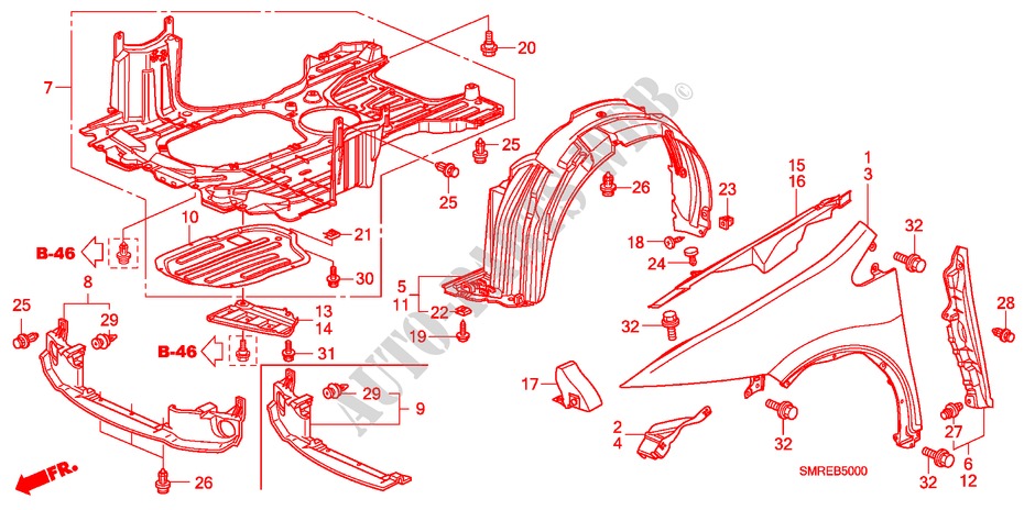 GUARDABARROS DELANTERO para Honda CIVIC 1.4 TYPE-S 3 Puertas Transmisión Manual Inteligente 2011