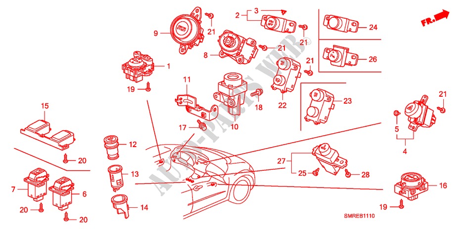 INTERRUPTOR(LH) para Honda CIVIC 1.4 TYPE-S 3 Puertas Transmisión Manual Inteligente 2011