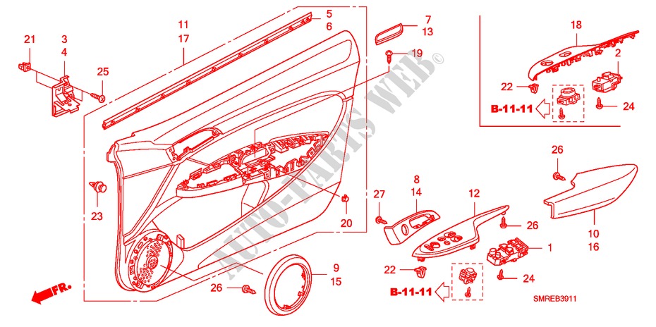 RECUBRIMIENTO DE PUERTA(RH) para Honda CIVIC 2.0 TYPE-R   CHAMP 3 Puertas 6 velocidades manual 2011