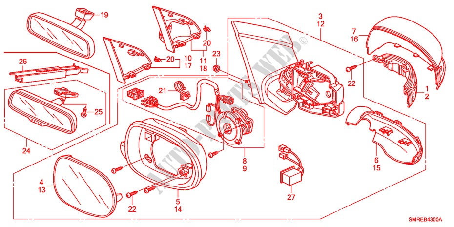 RETROVISOR para Honda CIVIC 1.4 TYPE-S 3 Puertas Transmisión Manual Inteligente 2011