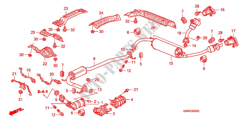 TUBERIA DE ESCAPE/SILENCIADOR(2.0L) para Honda CIVIC 2.0 TYPE-R   CHAMP 3 Puertas 6 velocidades manual 2010
