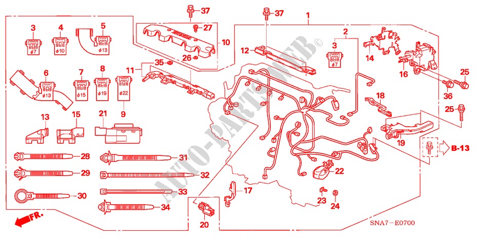 CONJ. DE CABLES DE MOTOR para Honda CIVIC 1.8 EXI 4 Puertas 5 velocidades manual 2006