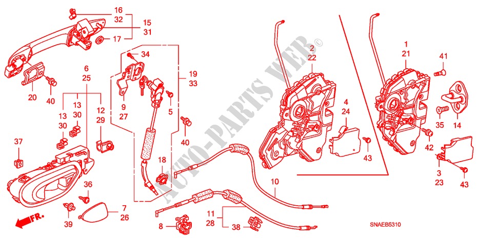 SEGURO PUERTA DELANTERA/ MANIJA EXTERIOR para Honda CIVIC 1.8 ES 4 Puertas 6 velocidades manual 2008