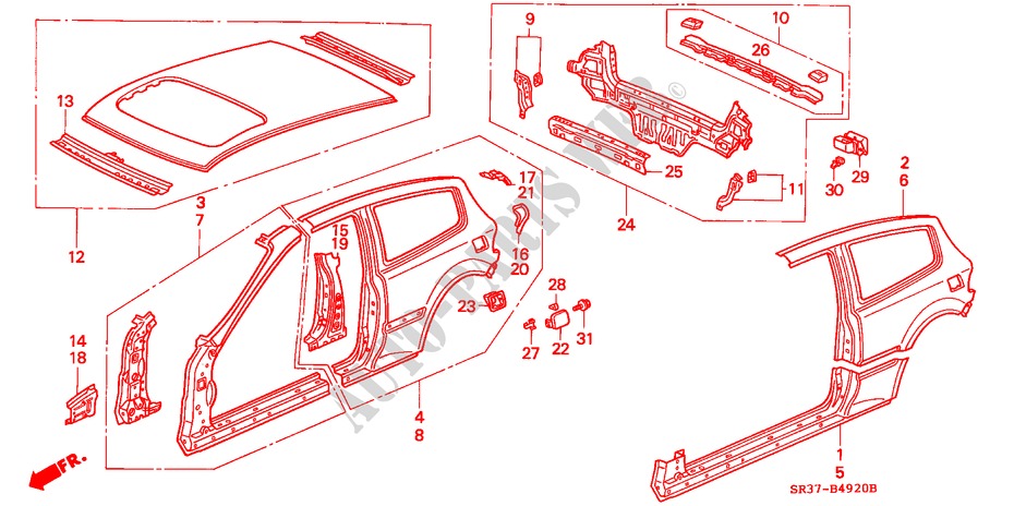 ESTRUCTURA DE CUERPO(PANEL EXTERIOR) para Honda CIVIC LSI 3 Puertas 5 velocidades manual 1995