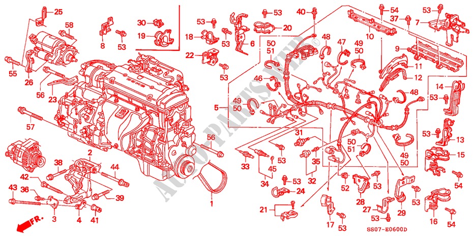 CONJ. DE CABLES DE MOTOR/ABRAZADERA para Honda PRELUDE 2.0I 2 Puertas 5 velocidades manual 1994