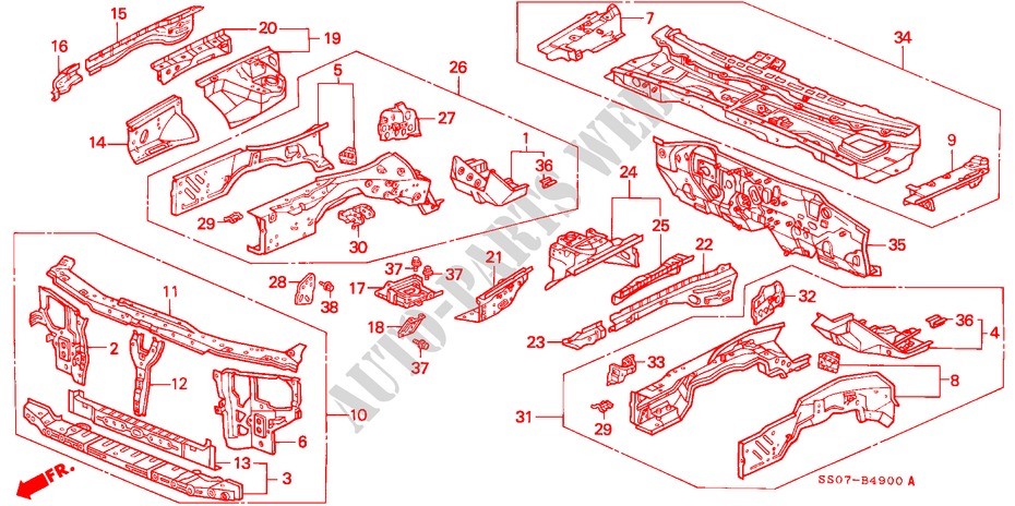 ESTRUCTURA DE CUERPO(1) para Honda PRELUDE DOHC VTEC 2 Puertas 5 velocidades manual 1993