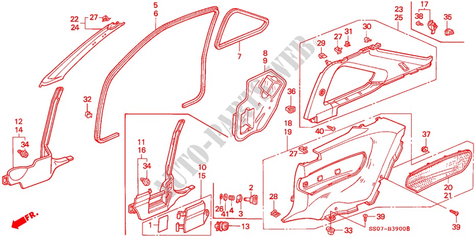 GUARNICION DE PILAR/ RECUBRIMIENTO LATERAL para Honda PRELUDE DOHC VTEC 2 Puertas 5 velocidades manual 1993