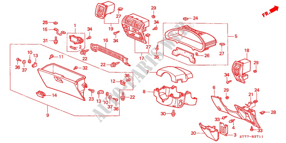 GUARNICION DE INSTRUMENTO(RH) para Honda INTEGRA TYPE R 3 Puertas 5 velocidades manual 1998