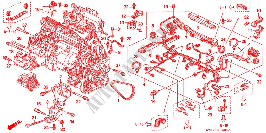 CONJ. DE CABLES DE MOTOR/ABRAZADERA para Honda ACCORD AERODECK 2.0ILS 5 Puertas 5 velocidades manual 1994