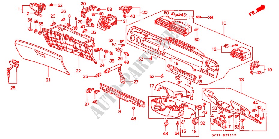 GUARNICION DE INSTRUMENTO(RH) para Honda ACCORD AERODECK 2.2IES 5 Puertas 5 velocidades manual 1995