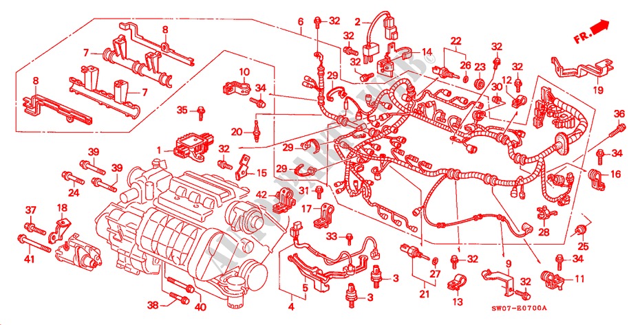 CONJ. DE CABLES DE MOTOR/ABRAZADERA para Honda NSX NSX-T 2 Puertas 4 velocidades automática 1998