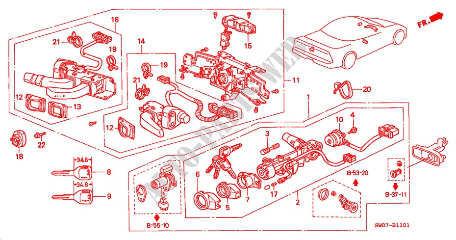 INTERRUPTOR COMBINACION(RH) (1) para Honda NSX NSX-T 2 Puertas 5 velocidades manual 1995