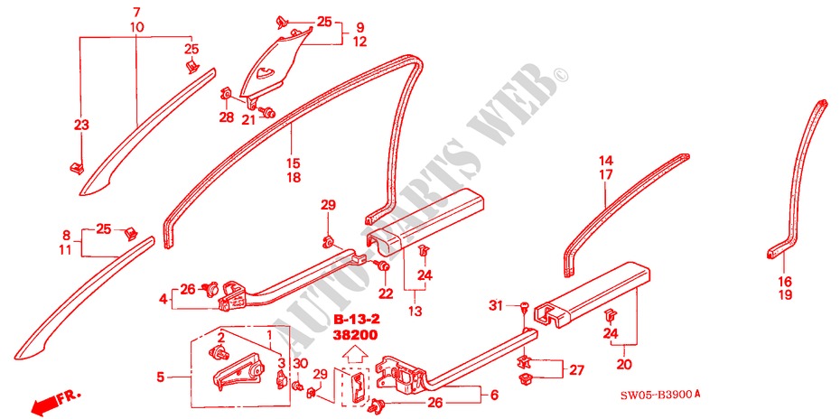 GUARNICION DE PILAR/ GUARNICION DE APERTURA(LH) para Honda NSX NSX-T 2 Puertas 6 velocidades manual 2003