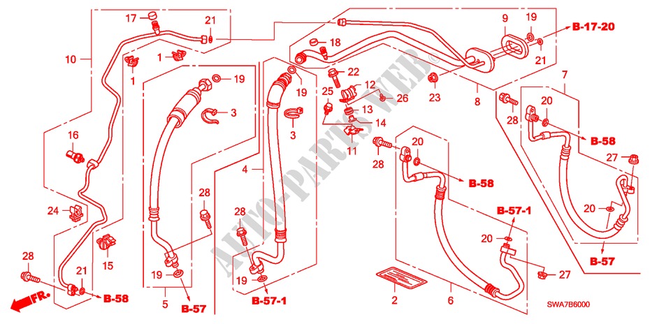 ACONDICIONADOR DE AIRE(MANGUERAS/TUBERIAS) (LH) (2.0L) (2.4L) para Honda CR-V S 5 Puertas 6 velocidades manual 2007