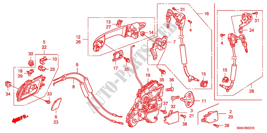 CERRADURAS DE PUERTA DEL./ MANIJA EXTERIOR(1) para Honda CR-V S 5 Puertas 6 velocidades manual 2007