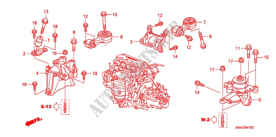 SOPORTES DE MOTOR(2.0L) (MT) para Honda CR-V RVSI 5 Puertas 6 velocidades manual 2008