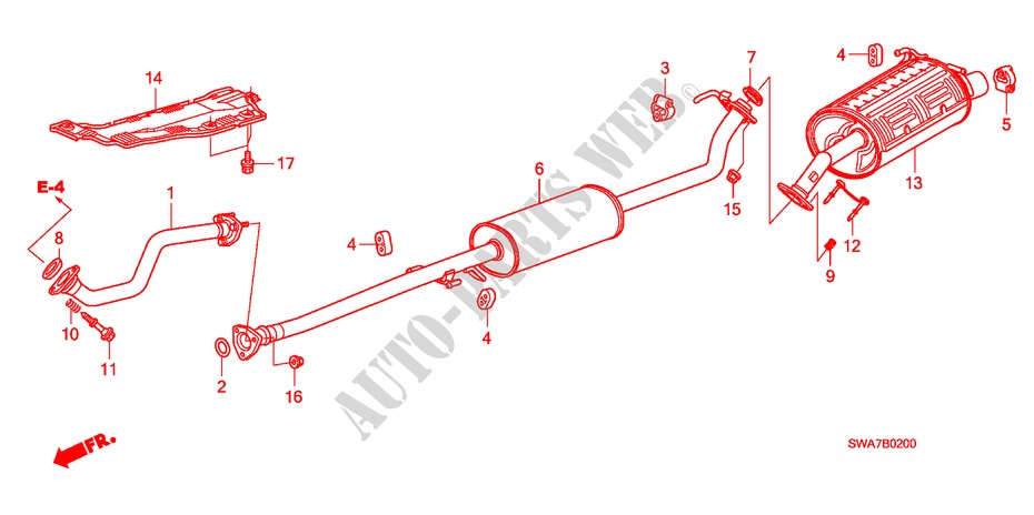 TUBERIA DE ESCAPE/SILENCIADOR (2.0L) para Honda CR-V RVI 5 Puertas 6 velocidades manual 2007
