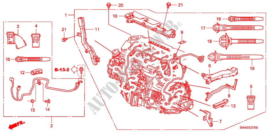 CONJ. DE CABLES DE MOTOR(DIESEL)('09) para Honda CR-V DIESEL 2.2 EXECUTIVE 5 Puertas 6 velocidades manual 2009