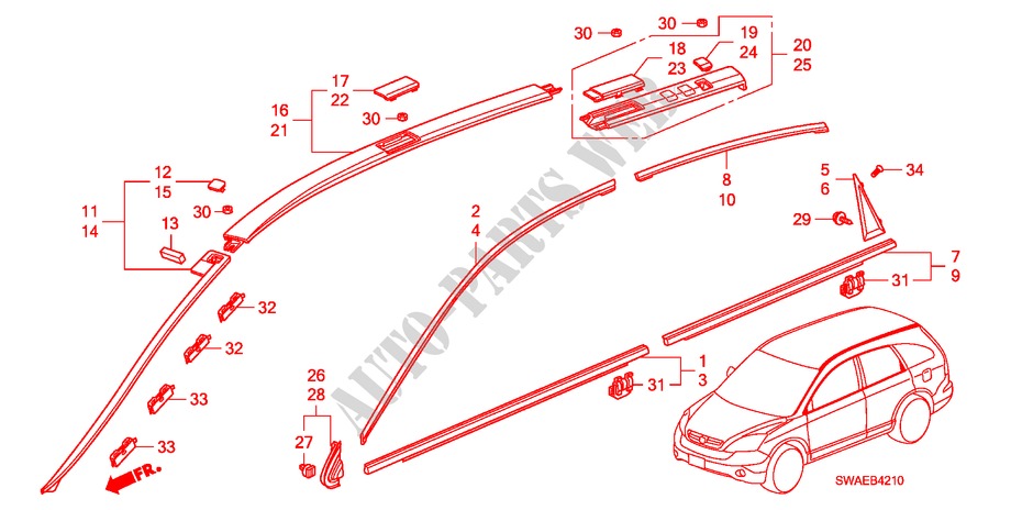 MOLDURA para Honda CR-V DIESEL 2.2 S&L PACK 5 Puertas 6 velocidades manual 2009