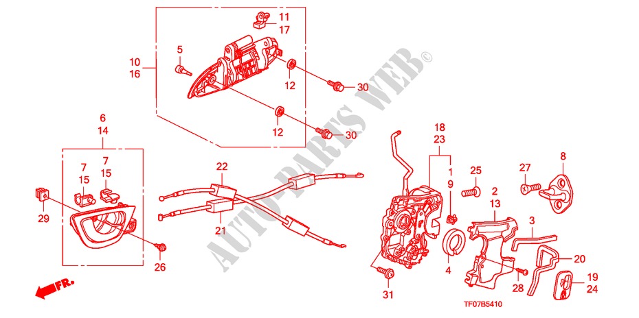 CERRADURA PUERTA TRASERA/ MANIJA EXTERIOR(1) para Honda JAZZ 1.2TREND TEMP TIRE 5 Puertas 5 velocidades manual 2009
