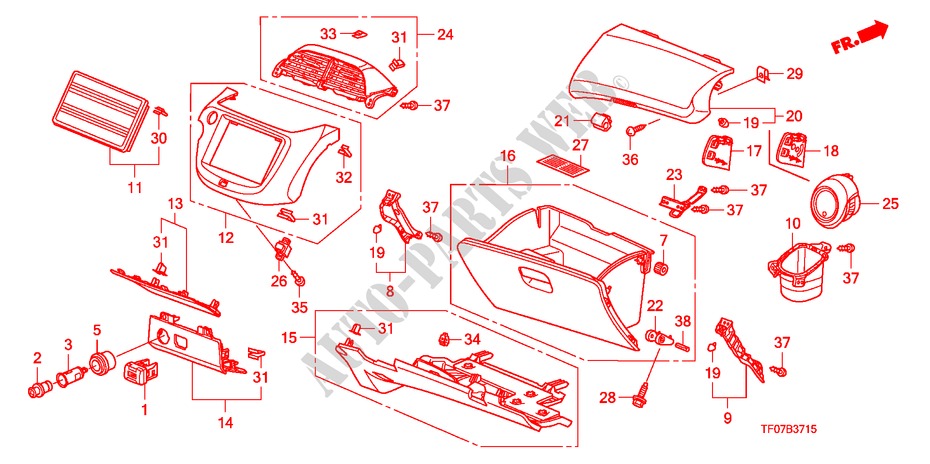GUARNICION DE INSTRUMENTO(LADO DE PASAJERO) (LH) para Honda JAZZ 1.2 LSE  TEMP TIRE 5 Puertas 5 velocidades manual 2009