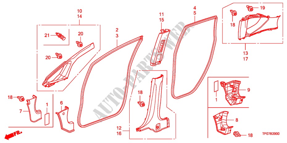 GUARNICION DE PILAR para Honda JAZZ 1.4 EXCL 5 Puertas Transmisión Manual Inteligente 2009