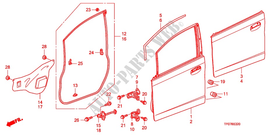 PANEL PUERTA DELANTERA para Honda JAZZ 1.4 EX 5 Puertas Transmisión Manual Inteligente 2009