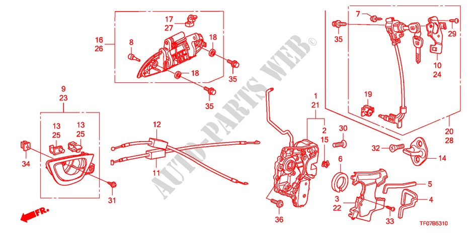 SEGURO PUERTA DELANTERA/ MANIJA EXTERIOR(1) para Honda JAZZ 1.4 LS   TEMP TIRE 5 Puertas Transmisión Manual Inteligente 2009