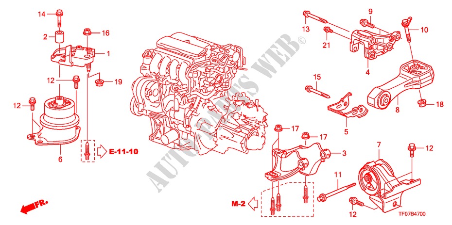 SOPORTES DE MOTOR(MT) para Honda JAZZ 1.2TREND TEMP TIRE 5 Puertas 5 velocidades manual 2009