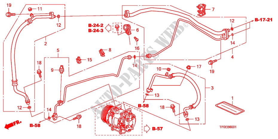 ACONDICIONADOR DE AIRE(MANGUERAS/TUBERIAS)(RH) para Honda JAZZ 1.4 ES 5 Puertas 5 velocidades manual 2010