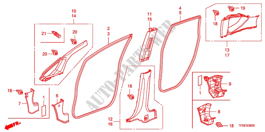 GUARNICION DE PILAR para Honda JAZZ 1.4 LSS 5 Puertas 5 velocidades manual 2010