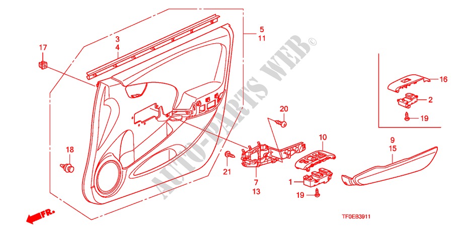 RECUBRIMIENTO DE PUERTA(RH) para Honda JAZZ 1.4 ES 5 Puertas 5 velocidades manual 2010