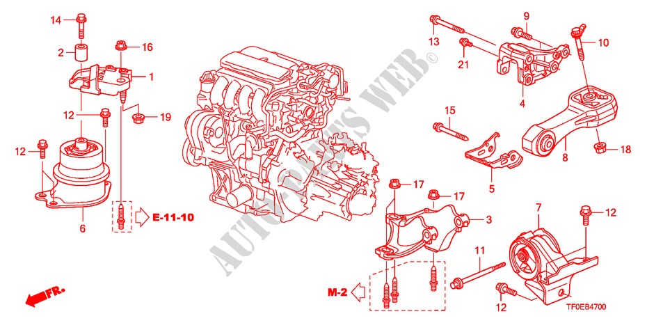 SOPORTES DE MOTOR(MT) para Honda JAZZ 1.5 EXE 5 Puertas 5 velocidades manual 2010