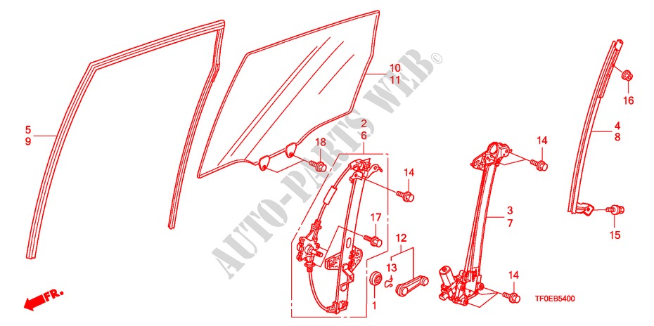 VIDRIO DE PUERTA TRASERA/REGULATOR para Honda JAZZ 1.5 EXE 5 Puertas 5 velocidades manual 2010