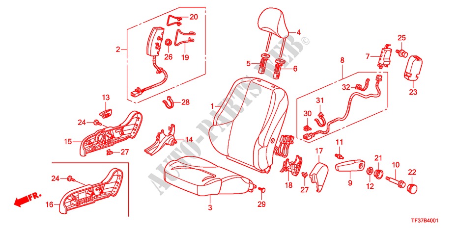 ASIENTO DELANTERO(DER.) para Honda JAZZ 1.4EX 5 Puertas Transmisión Manual Inteligente 2011