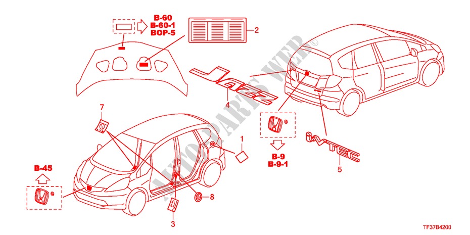 EMBLEMA/ETIQUETA DE PRECAUCION para Honda JAZZ 1.3LX 5 Puertas 5 velocidades manual 2011