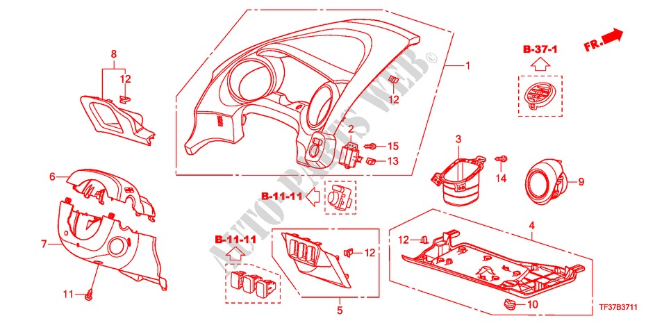GUARNICION DE INSTRUMENTO(LADO DE CONDUCTOR)(RH) para Honda JAZZ 1.3LX 5 Puertas 5 velocidades manual 2011