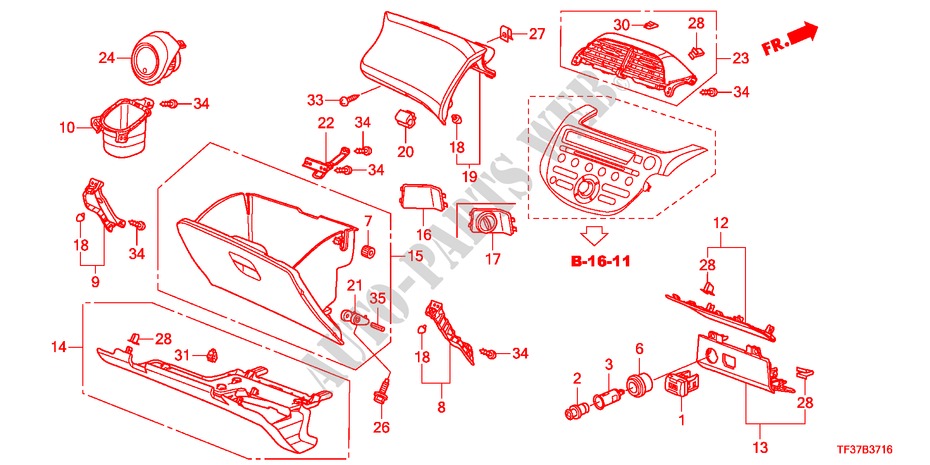 GUARNICION DE INSTRUMENTO(LADO DE PASAJERO)(RH) para Honda JAZZ 1.3LX 5 Puertas 5 velocidades manual 2011