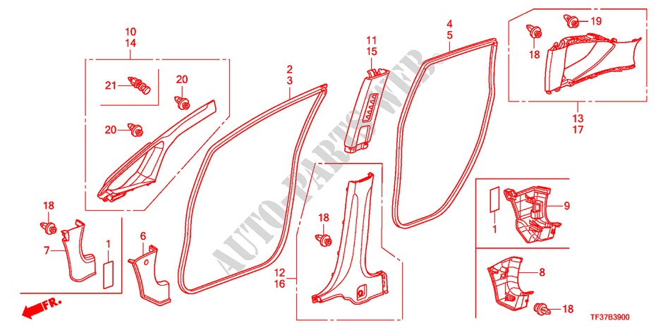 GUARNICION DE PILAR para Honda JAZZ 1.2SE 5 Puertas 5 velocidades manual 2011