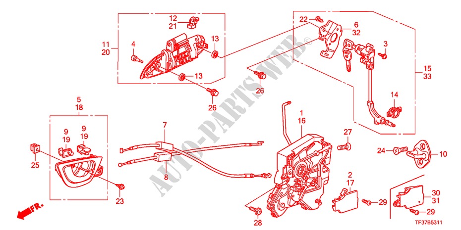 SEGURO PUERTA DELANTERA/MANIJA EXTERIOR(2) para Honda JAZZ 1.3LX 5 Puertas 5 velocidades manual 2011