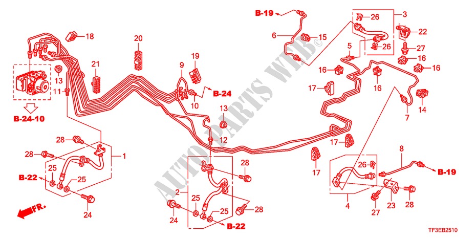 TUBERIA DE FRENO/MANGUERA(LH)(ABS) para Honda JAZZ 1.5EXE 5 Puertas 5 velocidades automática 2012