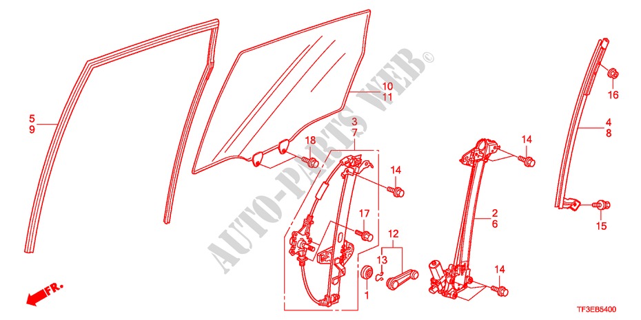 VIDRIO DE PUERTA TRASERA/REGULATOR para Honda JAZZ 1.5LX 5 Puertas 5 velocidades automática 2012
